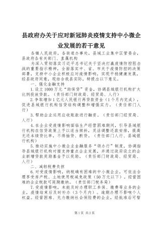 县政府办关于应对新冠肺炎疫情支持中小微企业发展的若干意见