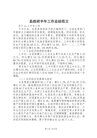 县政府半年工作总结范文