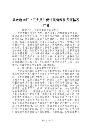 县政府当好五大员促进民营经济发展情况汇报