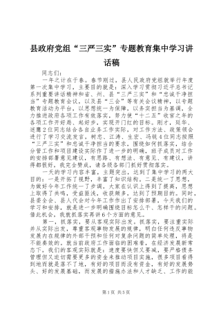 县政府党组三严三实专题教育集中学习致辞稿