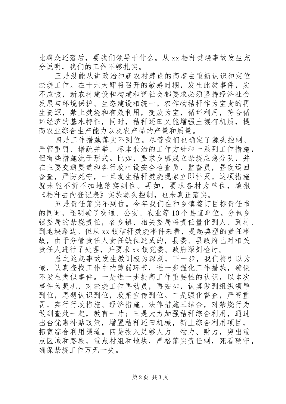 县政府负责人秸秆禁烧工作失误检查书_第2页