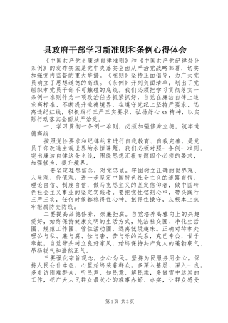 县政府干部学习新准则和条例心得体会