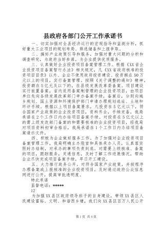 县政府各部门公开工作承诺书