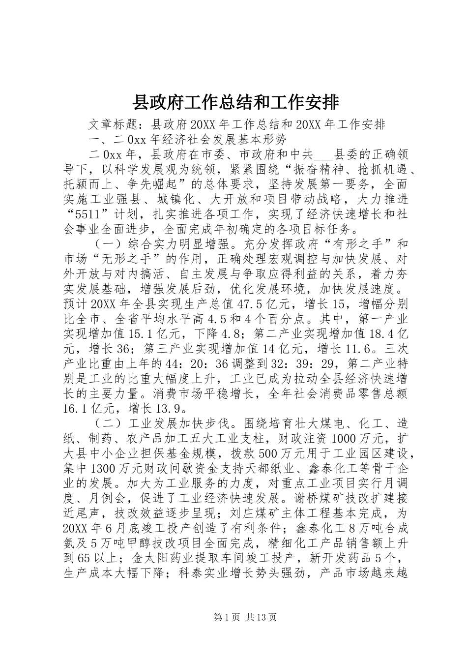 县政府工作总结和工作安排_第1页