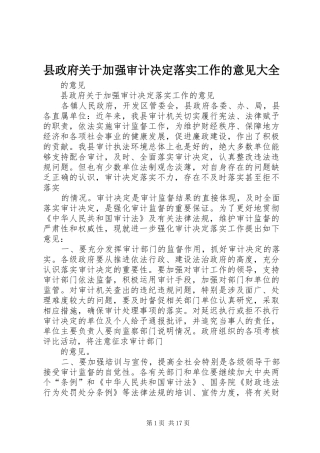 县政府关于加强审计决定落实工作的意见大全