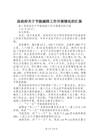 县政府关于节能减排工作开展情况的汇报