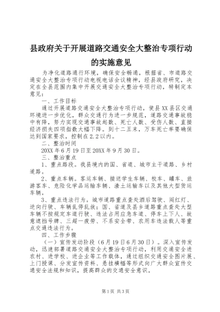县政府关于开展道路交通安全大整治专项行动的实施意见
