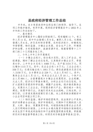 县政府经济管理工作总结