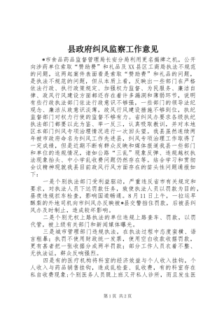 县政府纠风监察工作意见