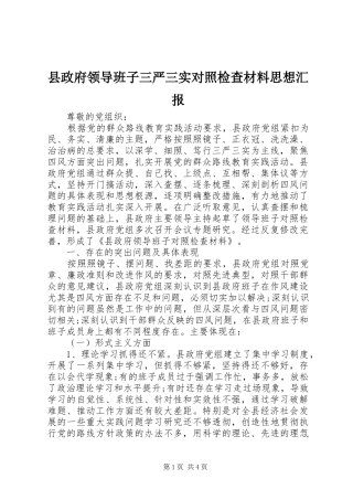 县政府领导班子三严三实对照检查材料思想汇报