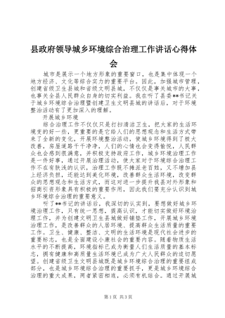 县政府领导城乡环境综合治理工作致辞心得体会