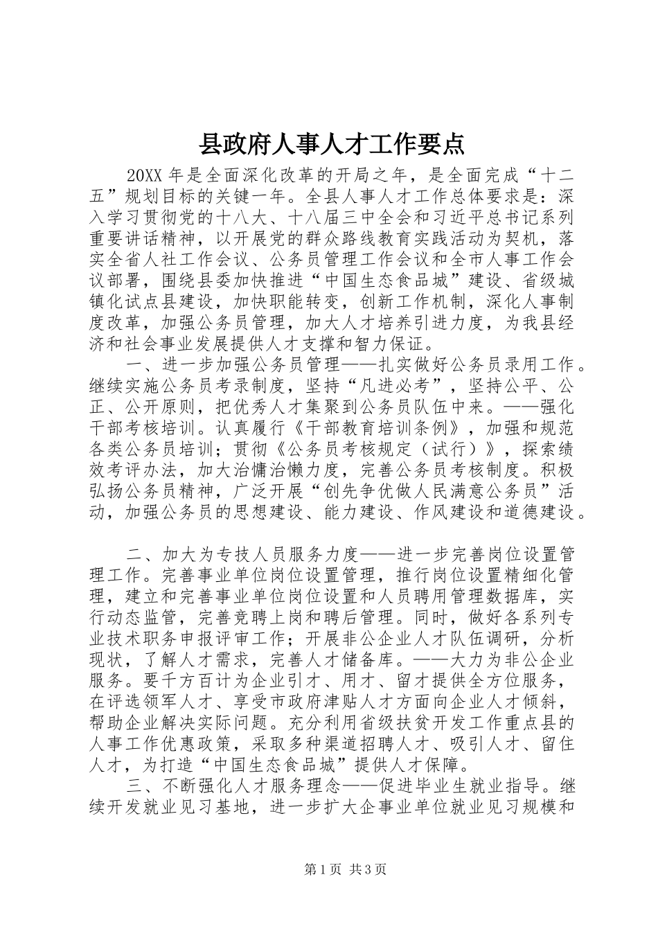 县政府人事人才工作要点_第1页