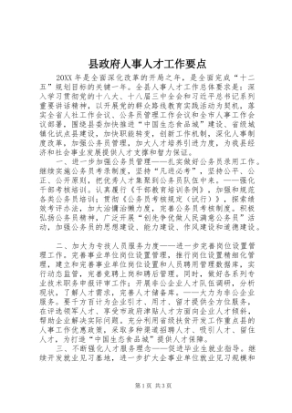 县政府人事人才工作要点