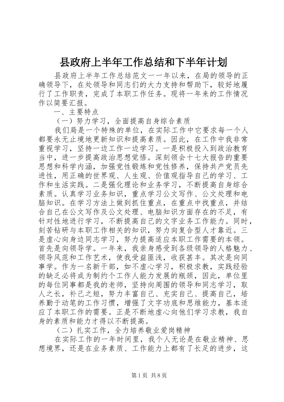 县政府上半年工作总结和下半年计划_第1页