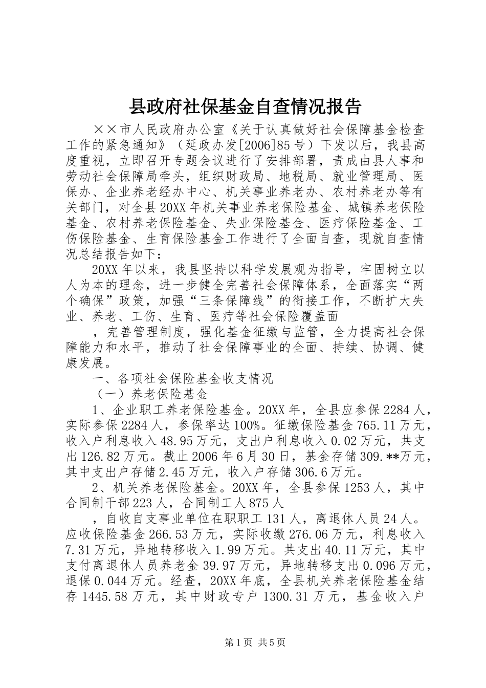 县政府社保基金自查情况报告_第1页