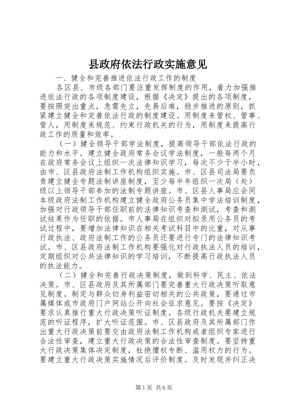 县政府依法行政实施意见_第1页