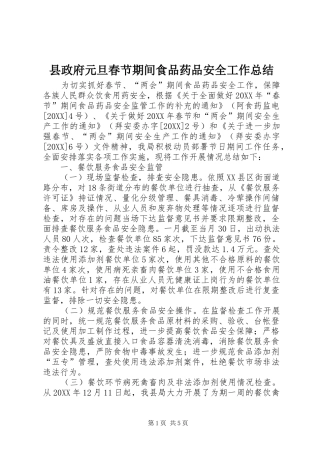 县政府元旦春节期间食品药品安全工作总结