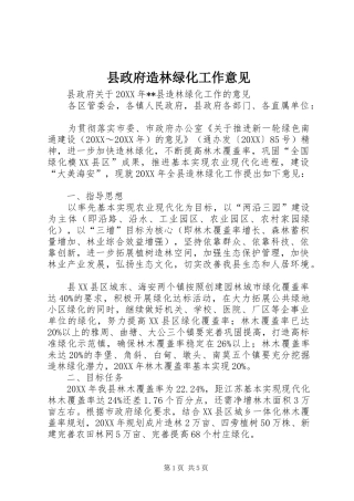 县政府造林绿化工作意见
