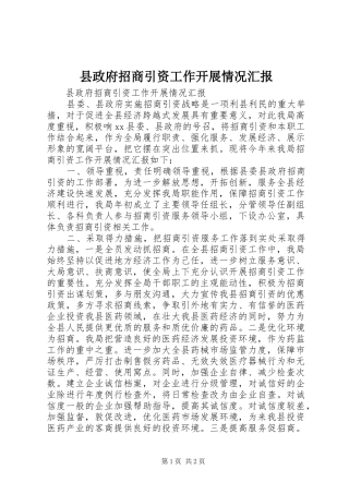 县政府招商引资工作开展情况汇报