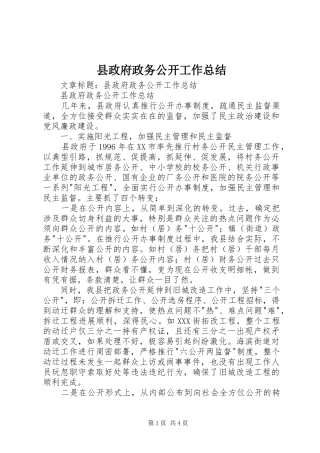 县政府政务公开工作总结
