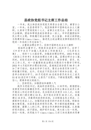 县政协党组书记主席工作总结