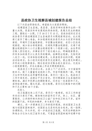 县政协卫生视察县城创建报告总结