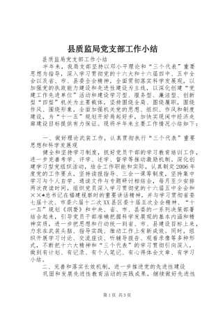 县质监局党支部工作小结