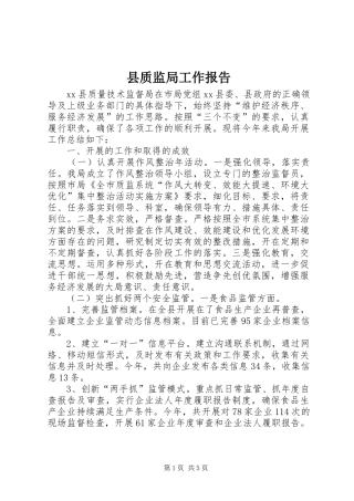 县质监局工作报告