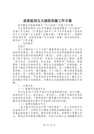 县质监局五大战役实施工作方案