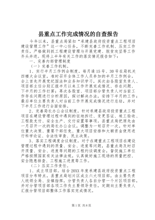 县重点工作完成情况的自查报告