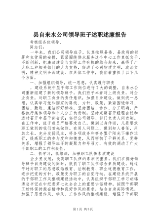 县自来水公司领导班子述职述廉报告