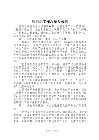 县组织工作总结及规划
