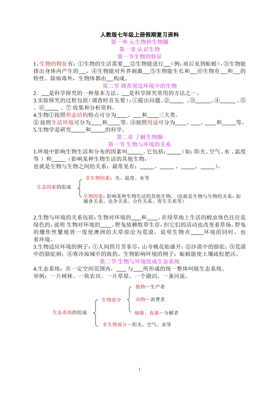 八年级生物假期作业_第1页
