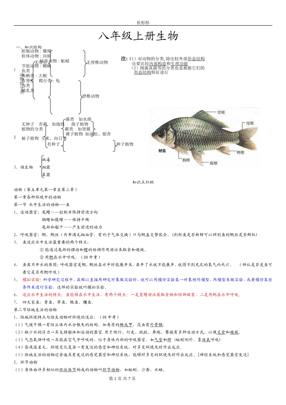 八年级生物上册知识点总结(全面)_第1页