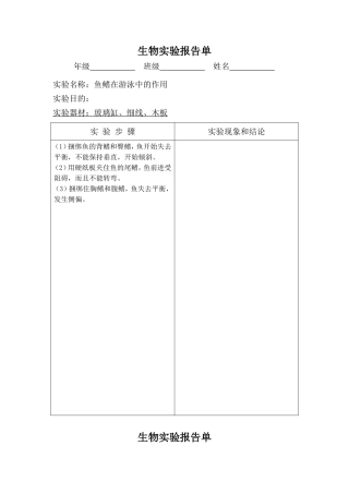 八年级生物实验报告(上下)