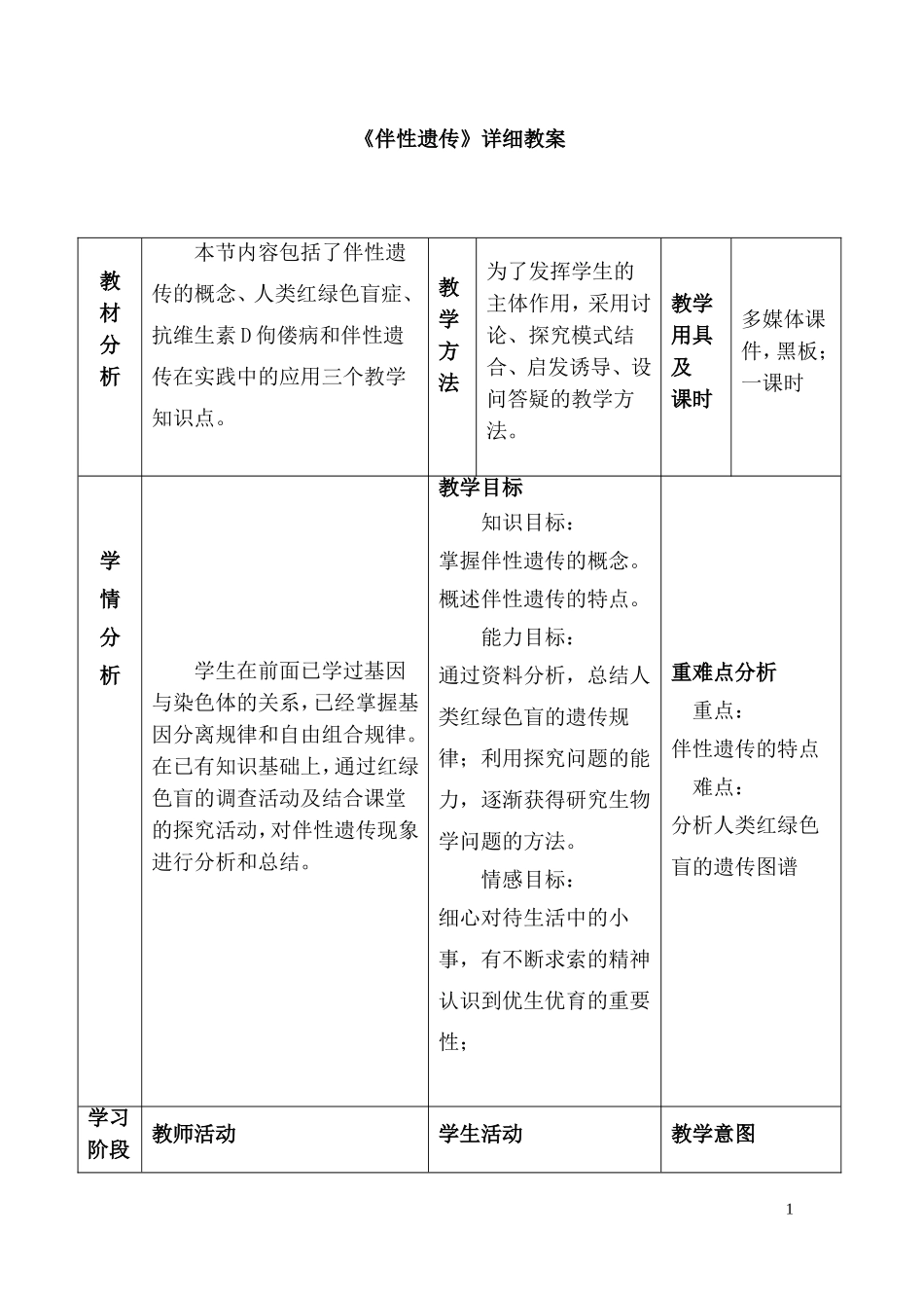 伴性遗传详细教案_第1页