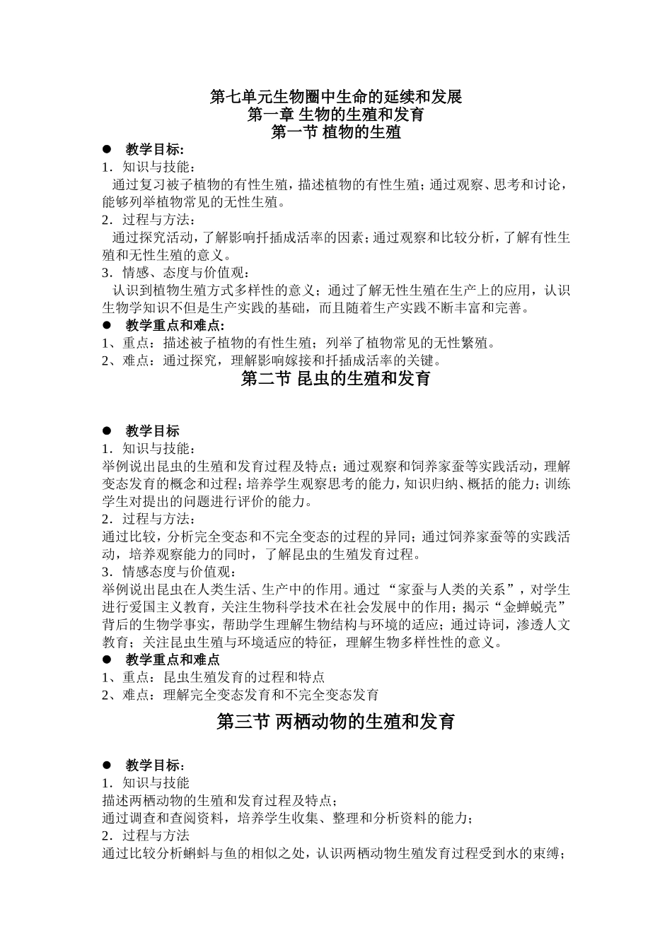 八年级生物下册三维目标及重难点_第1页