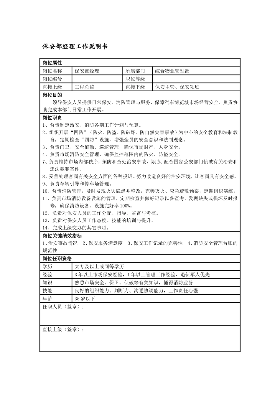 保安部岗位说明书_第1页