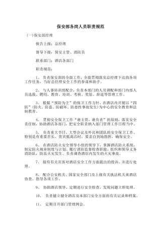保安部各岗人员职责规范