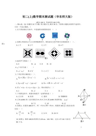八年级数学华东师大版上学期期末试卷及答案
