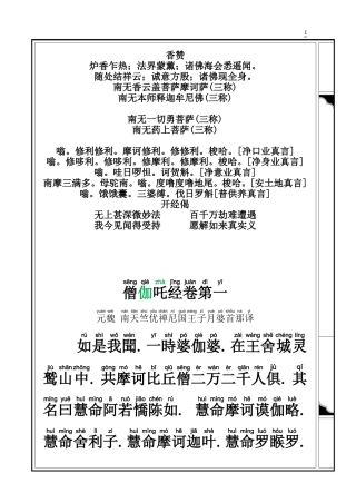 僧伽吒经(注音-香赞、净口、补阙真言、回向)