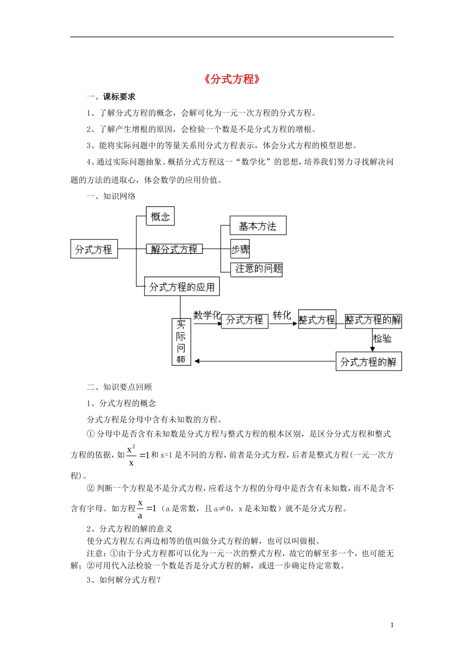 八年级数学下册10.5分式方程《分式方程》复习指导素材(新版)苏科版_第1页