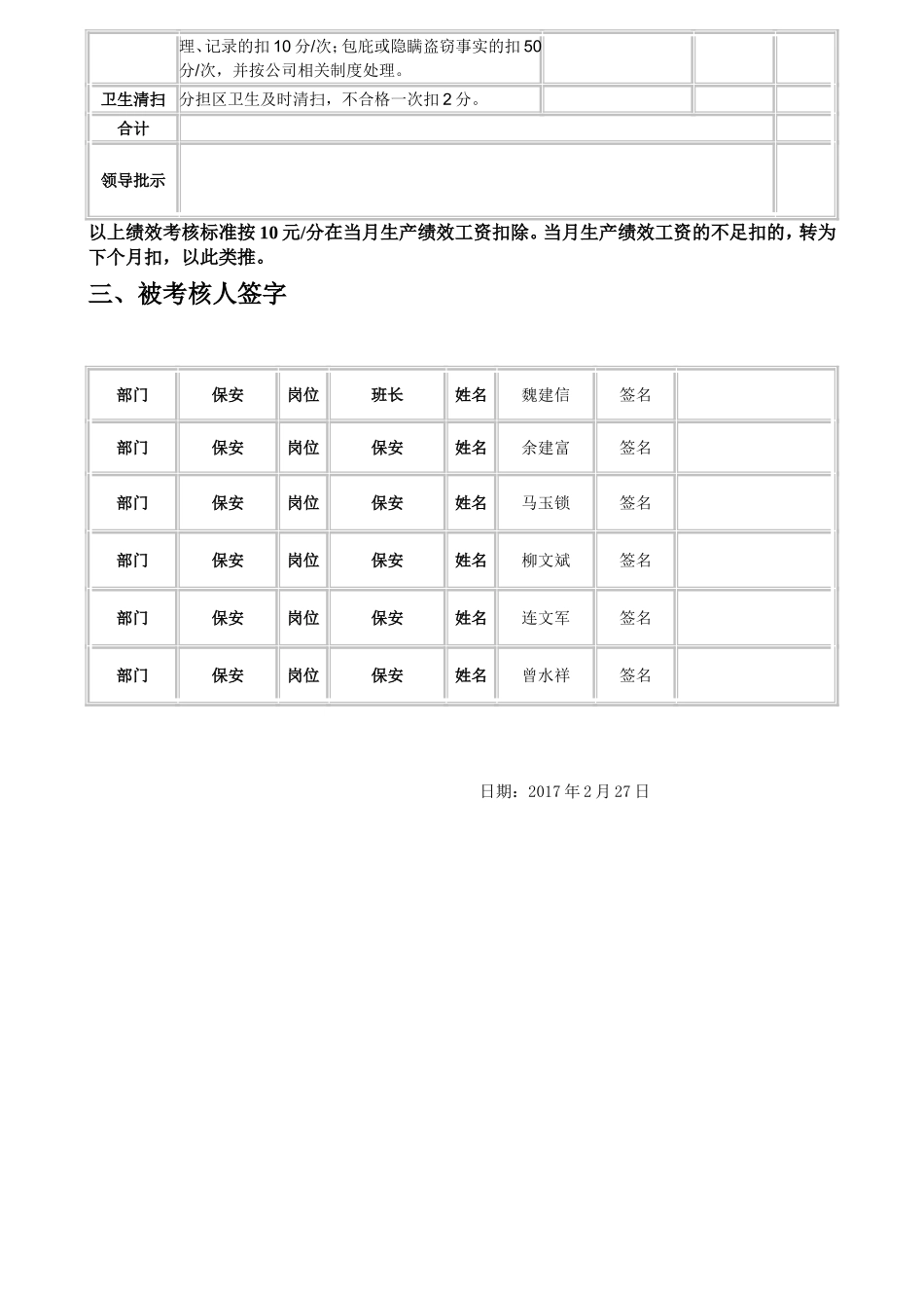 保安人员绩效考核表_第3页