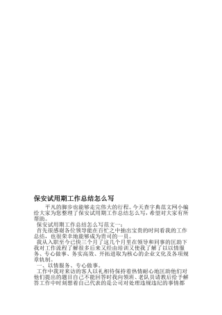 保安试用期工作总结怎么写-文档