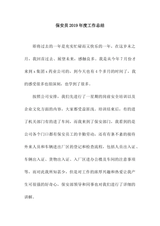 保安员2019年度工作总结