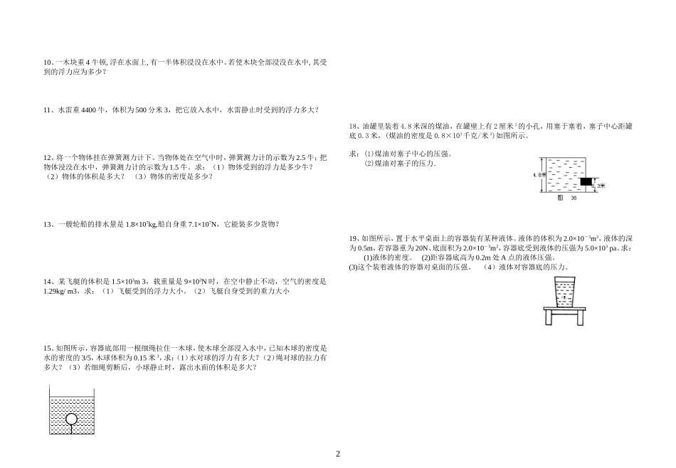 八年级物理浮力及压强专题计算题_第2页