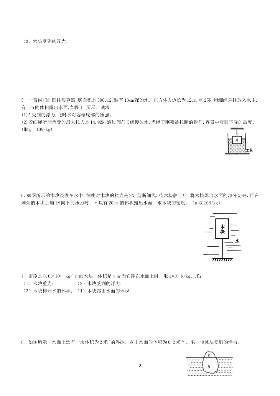八年级物理浮力计算题(含答案)-辅导班专用_第2页