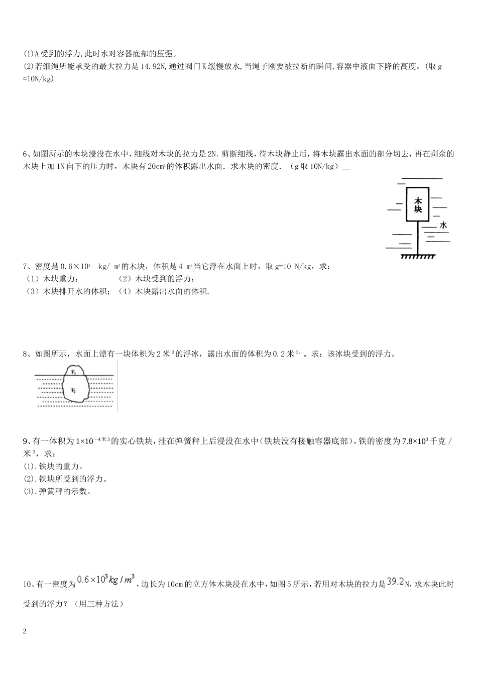 八年级物理浮力压强专题经典计算题(含答案解析)_第2页