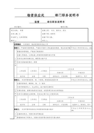保管人员职务说明书
