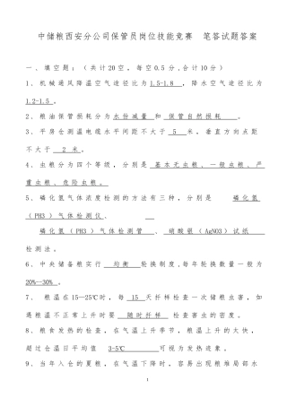 保管员岗位技能竞赛笔答试题----答案